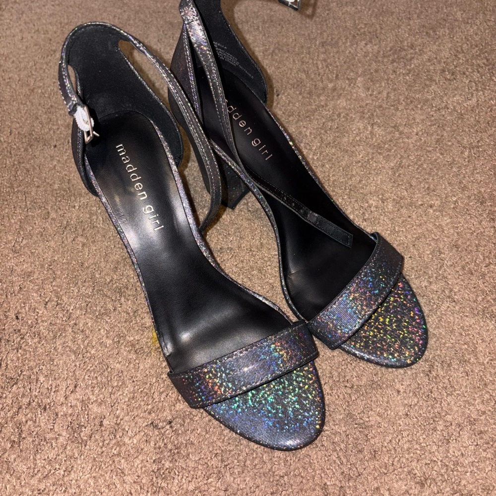 Madden Girl Holographic Glitter Ankle-Strap Heels - Black Multi